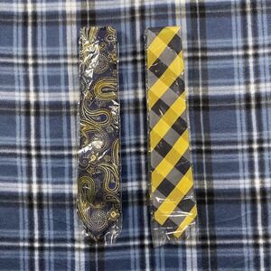 Hisdern Mens Tie Lot 2 Navy Blue Gold Paisley Yellow Plaid Check Neckties NWT